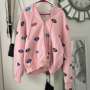 Roz Ave evil eye pink zip up sweatshirt (worn once)